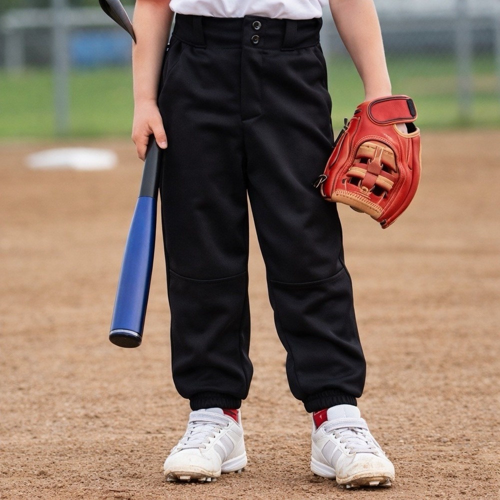 NEW Wilson Black Baseball Softball Pants Elastic‎ Waist Belt Loops Youth S